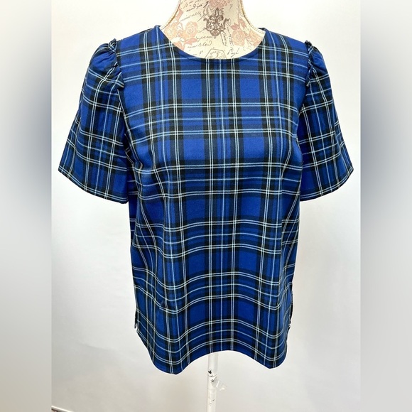 DRAPER JAMES Blue plaid short sleeve top size S - Picture 9 of 14